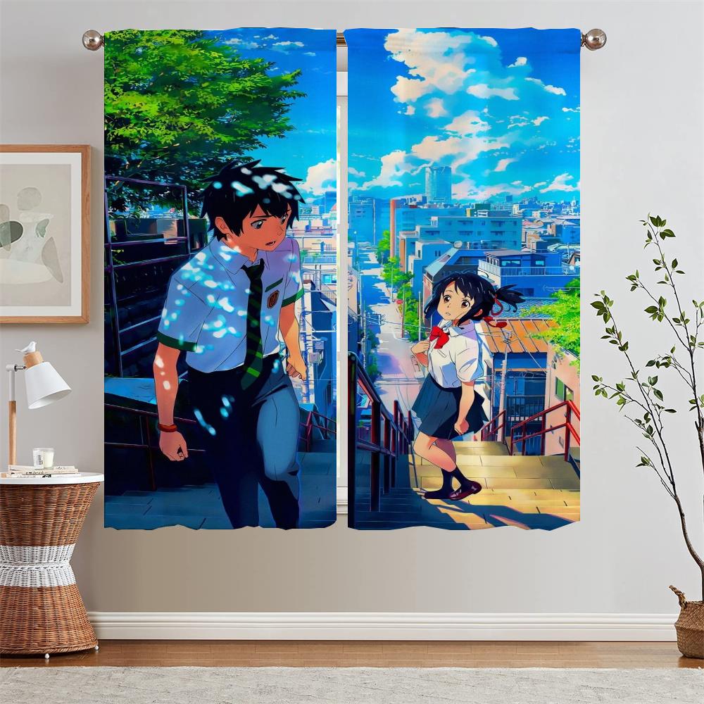 Hayao Miyazaki Modern Living Room Curtains for Camera Blind Blackout Curtain Tiebacks Partition Kitchen Curtains 2 Pcs Set Curls