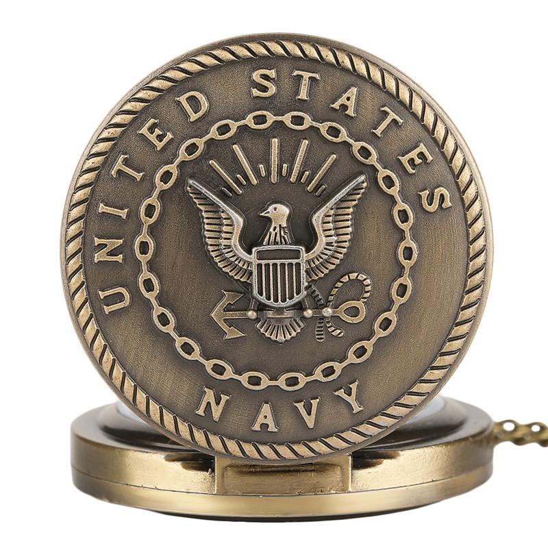 Vintage Bronze Navy Quartz Pocke with Necklace Chain Cool Pendant Clock Commemorative Collection Gift for Men Male Kids Watches