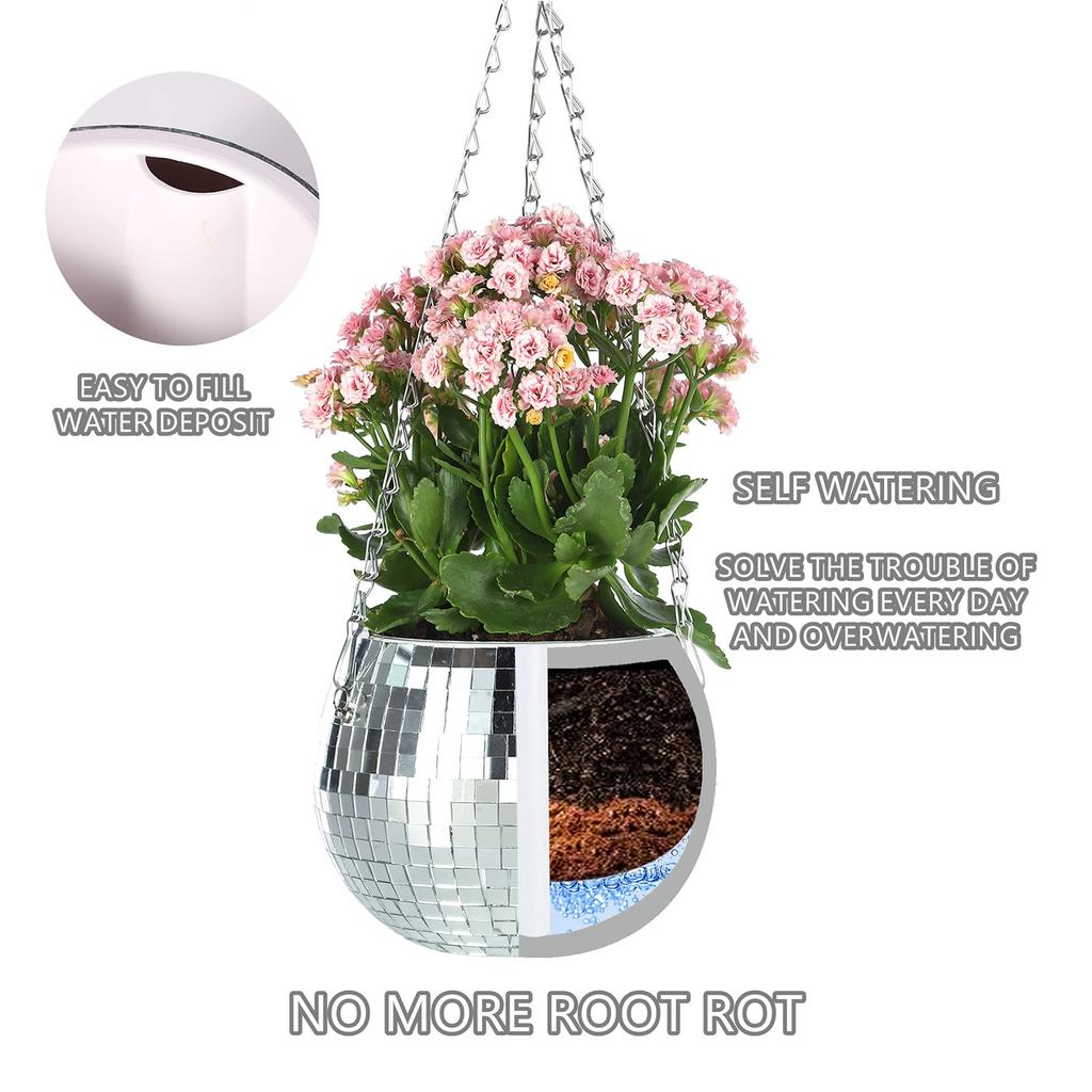 Home Hanging Mirror Ball Planter Decorative Plant Pots Hanging Flower Pot for Indoor Outdoor Home Garden Decor WWO66