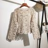Spets liten sjal bomullskofta kvinnlig vår och sommar o-halsad långärmad solid casual Mångsidig Hollow Cardigan
