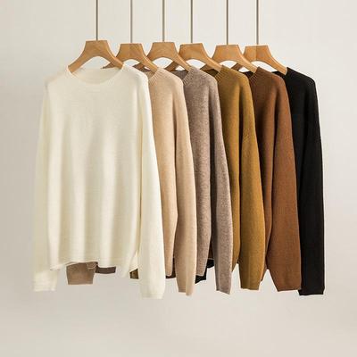 Women's 100% Pure Wool Seamless Soft Sweater - Loose, Slimming, Round Neck Knitted Design for Early Autumn.