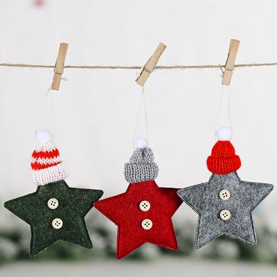 Gestrickte Mütze Fünfzackiger Stern Anhänger Kreativ Neu Rot Baum Weihnachten Filzanhänger Kinder DIY Handgemacht Filz Weihnachtsdekoration