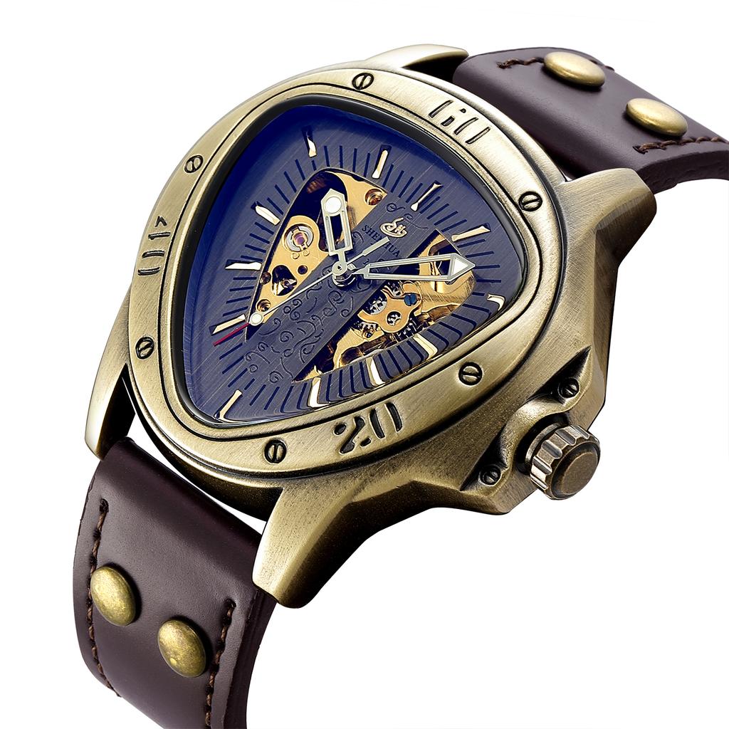 New stylish triangle men's mechanical watch casual bronze retro automatic mechanical watch