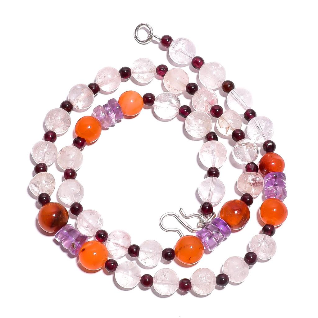 Natural Carnelian Amethyst Garnet Gemstone Smooth Beads Necklace 17" UB-4824 UB-4824