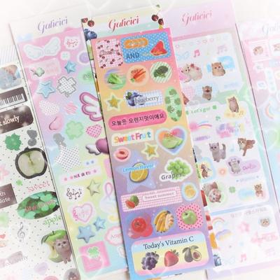 Süße Tieraufkleber Klee Apfelformen Funkelnde Glitzeraufkleber zum Journaling Niedliche Cartoon Scrapbooking Aufkleberzubehör