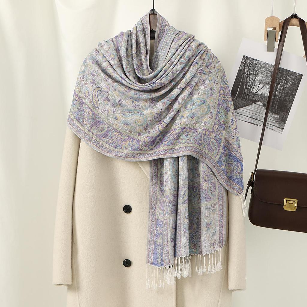 Eșarfă elegantă cu ciucuri și imprimeu caju pentru femei: Șal clasic în stil etnic brodat pentru ieșiri