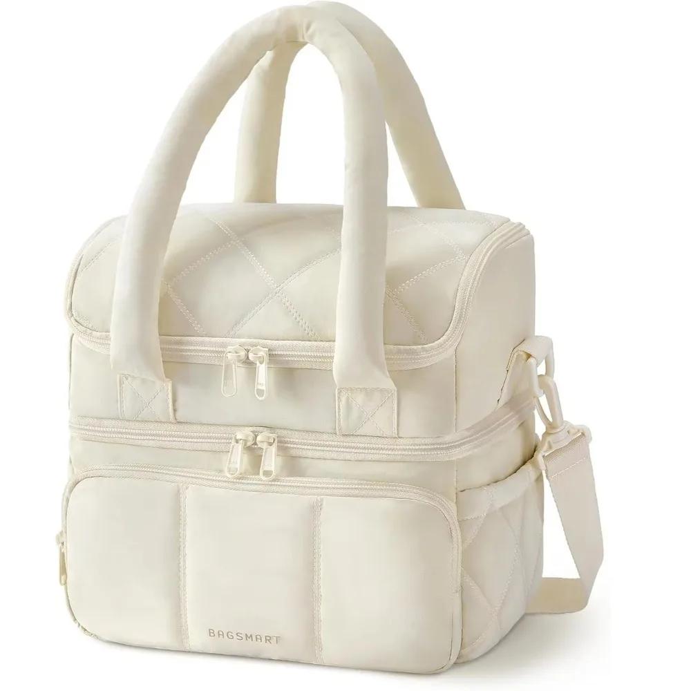 11.8L.High Quality Double Deck Lunch Bag Leakproof Insulated Lunch Box Reusable Durable Puffer Tote Outdoor