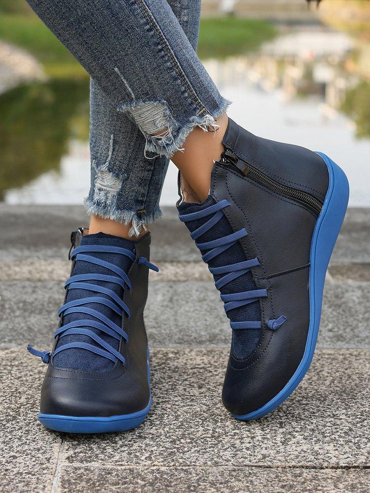 Large size retro cowboy short boots for women, autumn and winter TEUM retro locomotive short boots for women