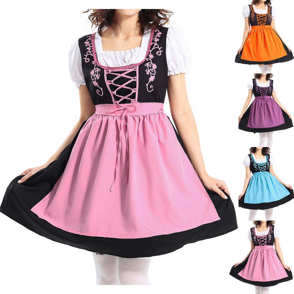 Women's Vintage Dress Solid Color Patchwork Cosplay Dresses