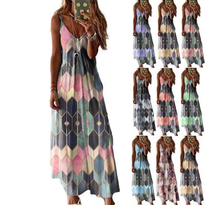 2025 Summer Printed Camisole Vest Casual Long Skirt Jumpsuit