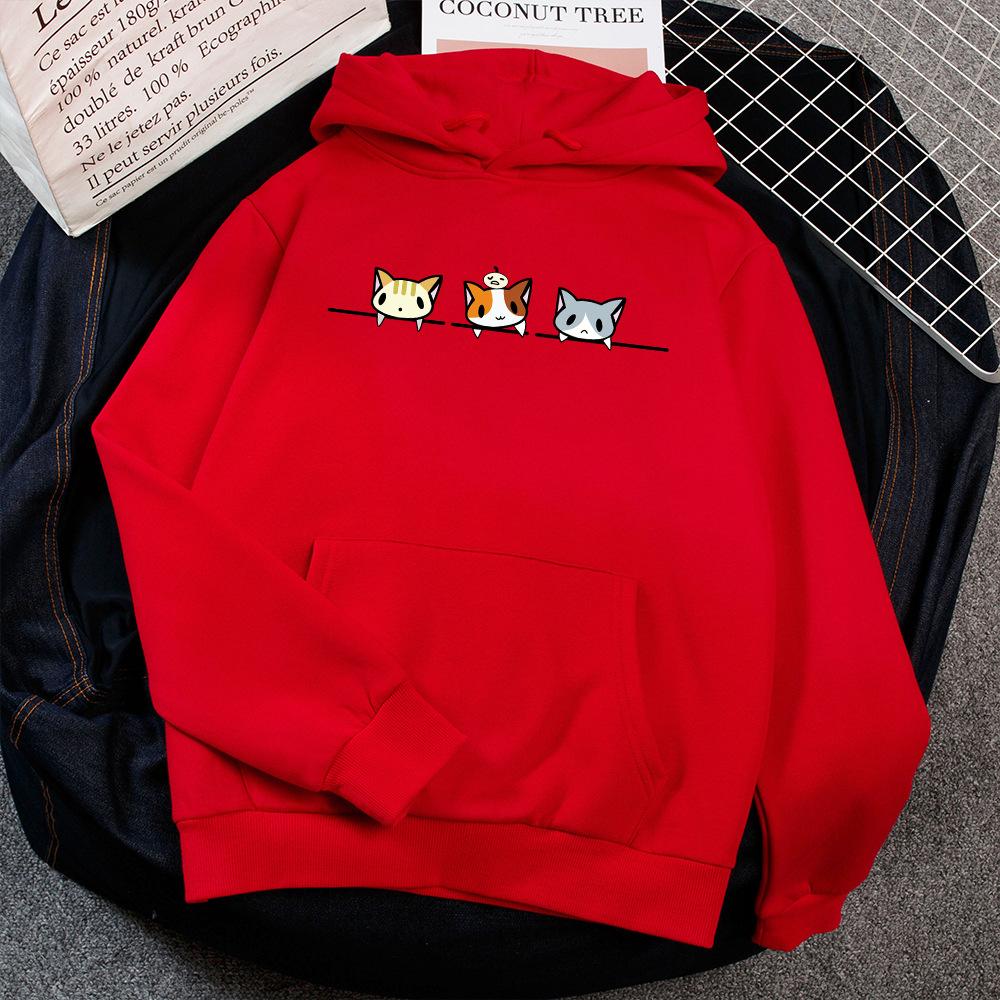 Cat Print Hoodies & Sweatshirts Women Thick Velvet Round Neck Hoodie Winter Warm Pullover Casual Sweatshirt