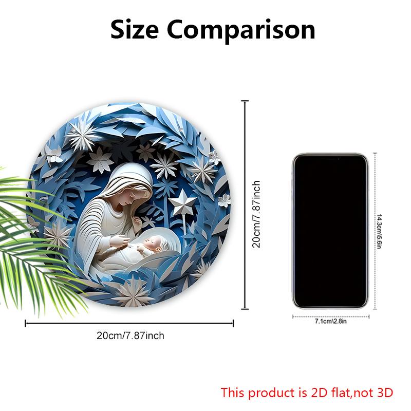 Nativity Scene Wooden Christmas Sign - Navidad Jesus Round Sign for Front Door Wall Hanging Decor - Ideal Christmas Ornament for Christians