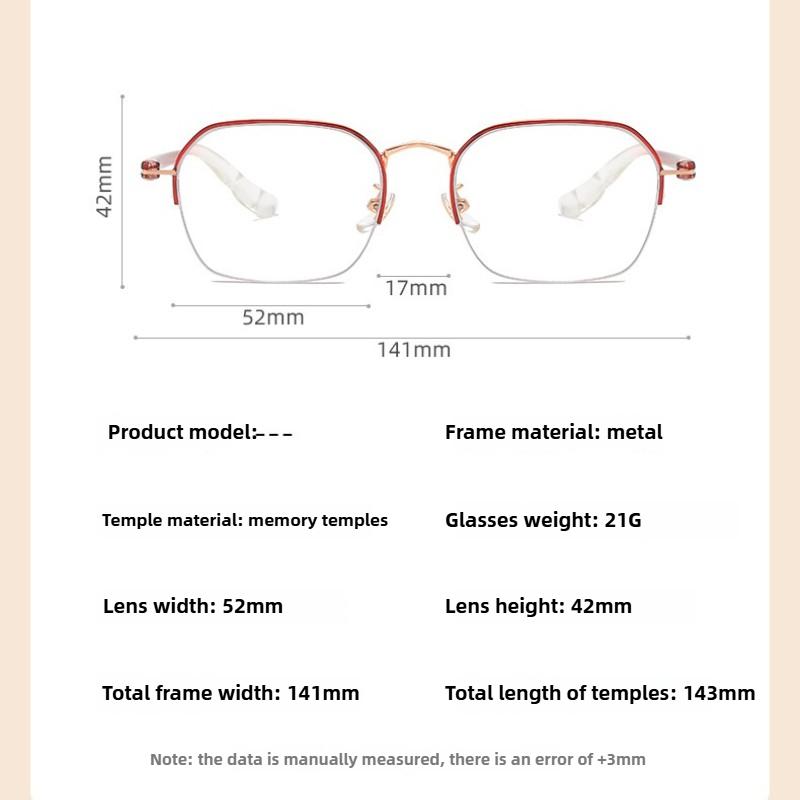TR90 Metal Half-frame Fashionable  Personalized Reading Glasses Versatile Elegant Red Gold Lightweight Eye Protection Eyewear
