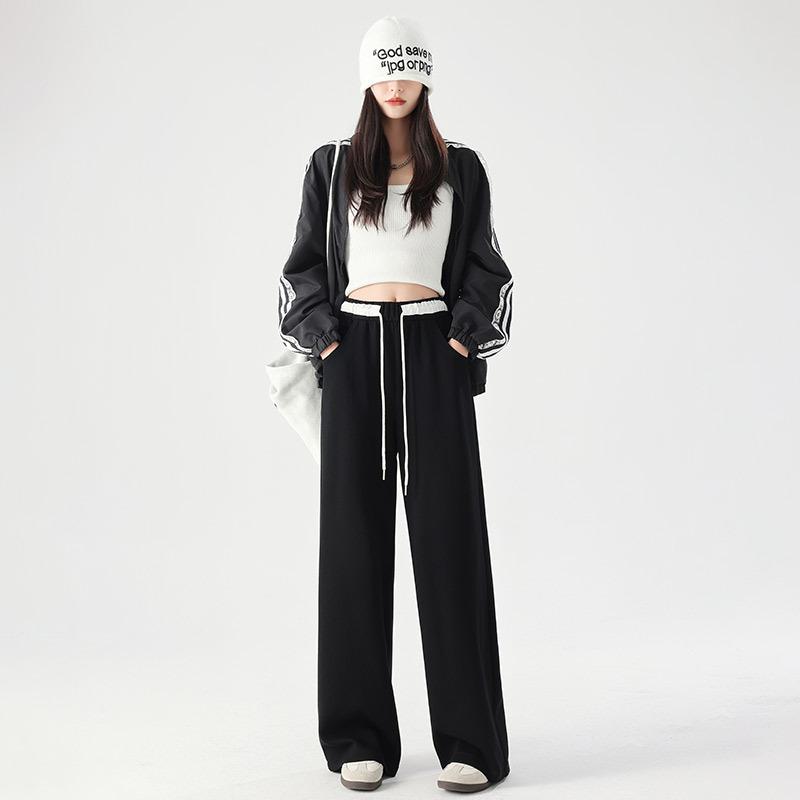 Women's Spring and Autumn New High Waist Draped Casual American Sleeping Pants Small Straight Wide Legs