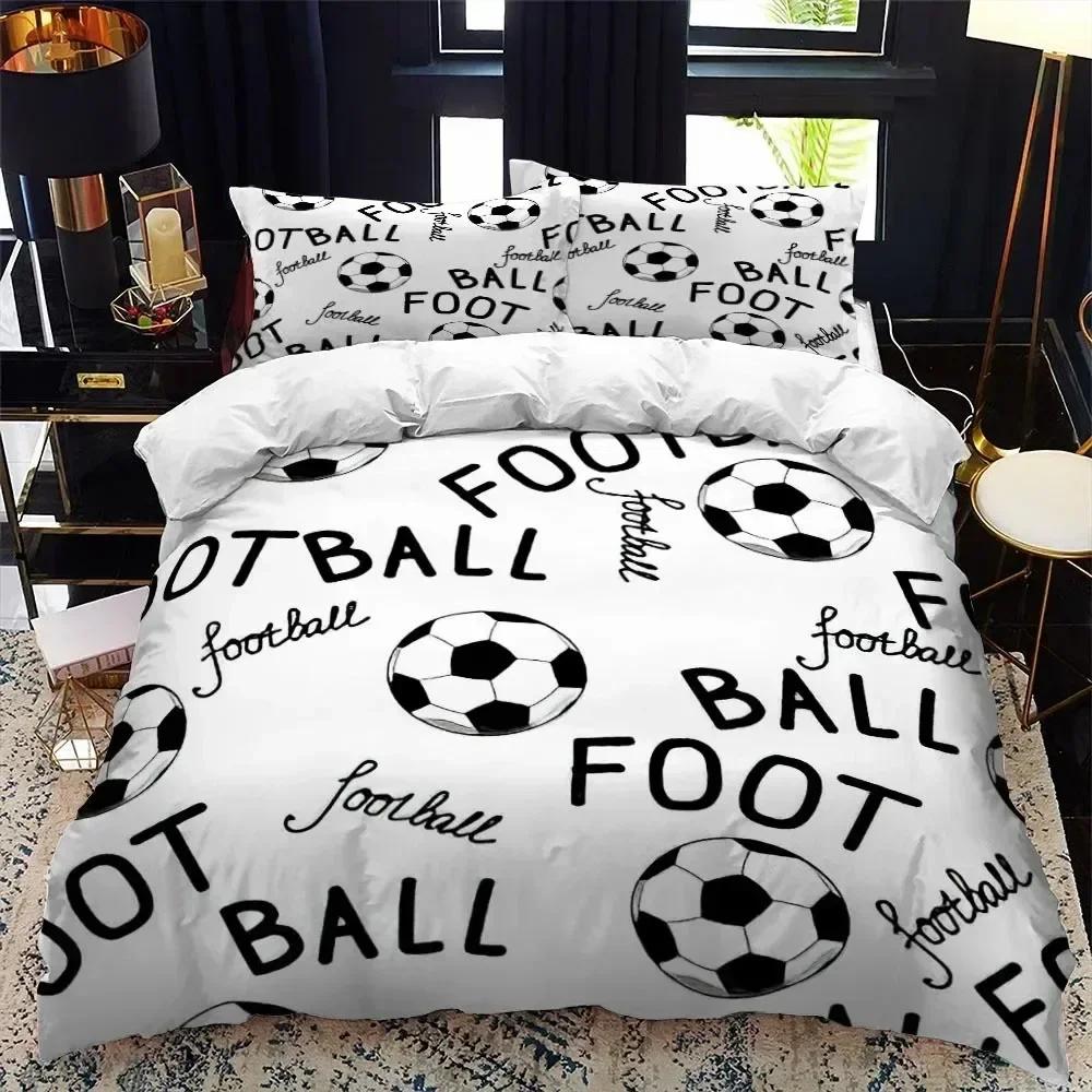 Top Soccer Duvet Cover Set 3D FootBall Print Bedding Set with Comforter Cover and Pillowcases Ball Theme for Kids Teens Adults