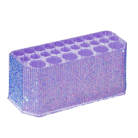 Rhinestone Acrylic Makeup Brush Holder 26 Holes Nail Brush Storage Box Desk Pen Organizer Display Stand for Cosmetic Tools Eyebrow Pencil Eyeliners