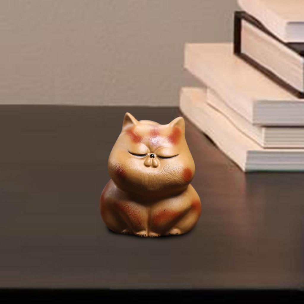 Purple Clay Cats Tea Pet Friends Gift Kitten Statue for Office Desk Tearoom