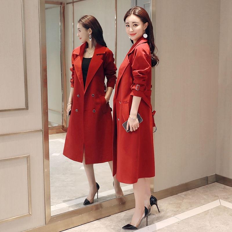 Windbreaker Female Trumpet Sleeves Over The Knee Loose Tie Coat Double-breasted Coat