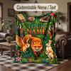 Wildlife Animals Theme Throw Blanket Custom Name Text Personalized Blanket Soft Cozy Blanket for Home Sofa Bed