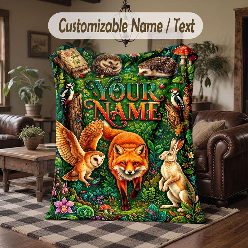 Wildlife Animals Theme Throw Blanket Custom Name Text Personalized Blanket Soft Cozy Blanket for Home Sofa Bed