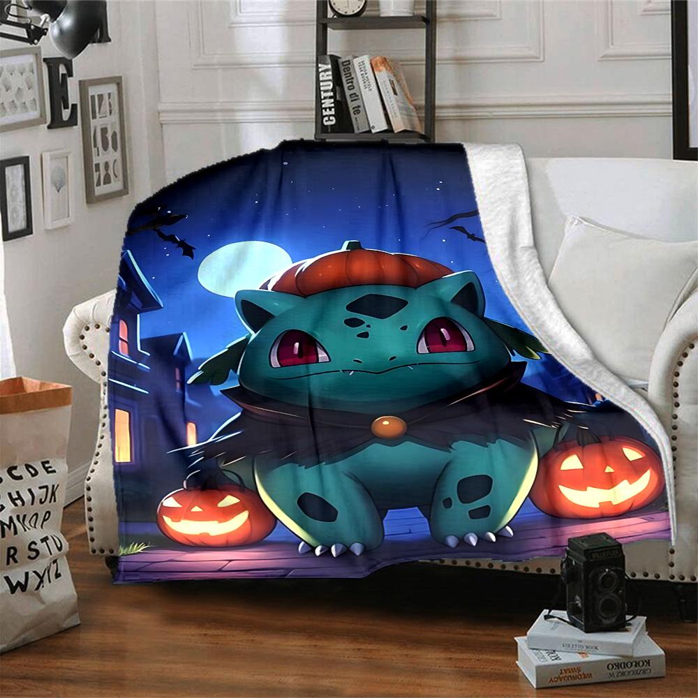 1 szt. Bulbasaur, Koc Pokémon Miękki Koc na Cały Sezon z Żywym Wzorem, Idealny do Domu, Podróży i na Prezenty, Idealny na Drzemki i Kemping