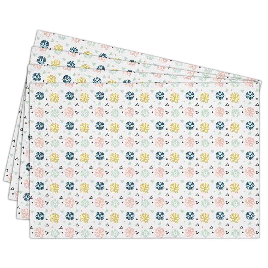 Cotton Linen Waterproof Placemats Set of 4, Daisy Floral Dining Mat Table Mats Decor