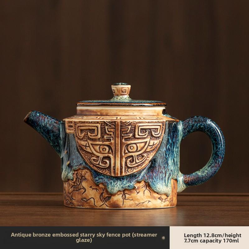 

New retro embossed ceramic teapot, household Gongfu tea set, single teapot for brewing