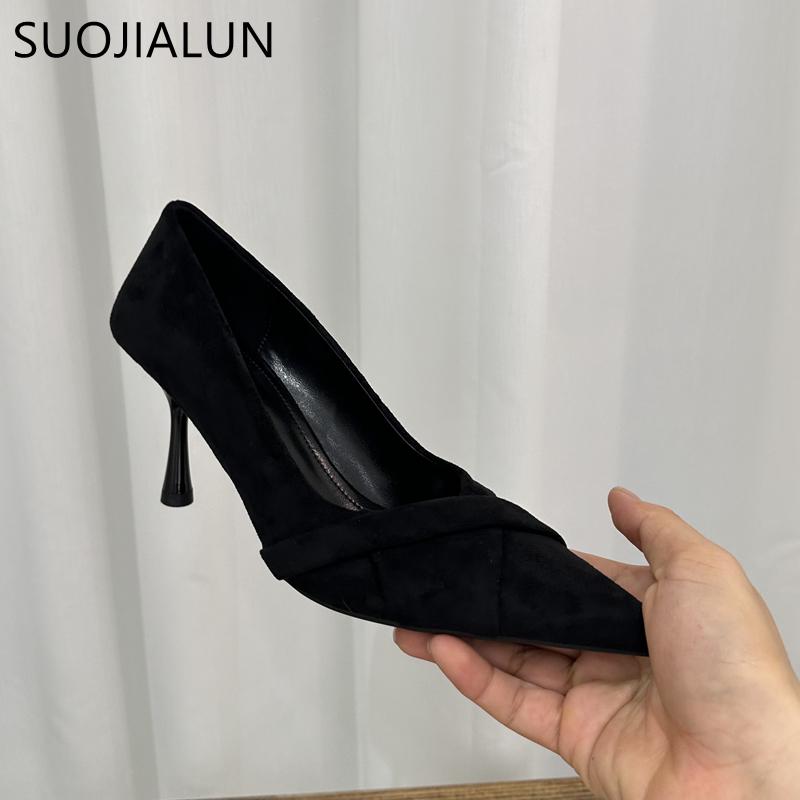 Fashion SUOJIALUN 2025 Autumn New Brand Women Elegant Pumps Shoes Fashion Pointed Toe Shallow Boat Shoes Thin High Heel Dress Single Sho