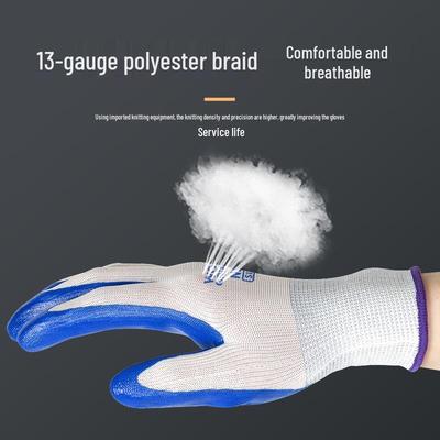 Weiße und blaue Nitrilhandschuhe - Ölbeständig, rutschfest, verdicktes Nylonlatex für die Bauindustrie