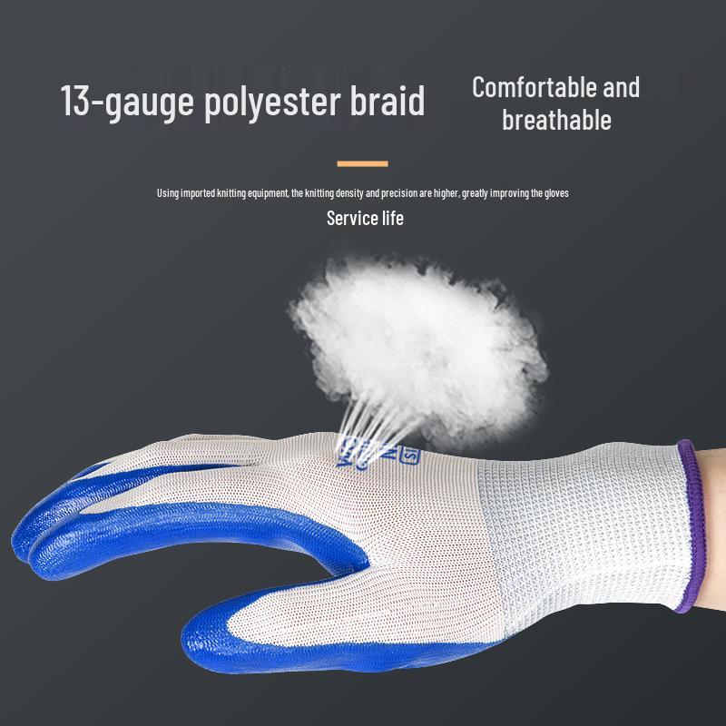 Weiße und blaue Nitrilhandschuhe - Ölbeständig, rutschfest, verdicktes Nylonlatex für die Bauindustrie