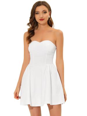 Allegra K Mini Ruffle Tube Dress, Party, Strapless, Exposed Zipper, Solid Color, Women's, White, Size L