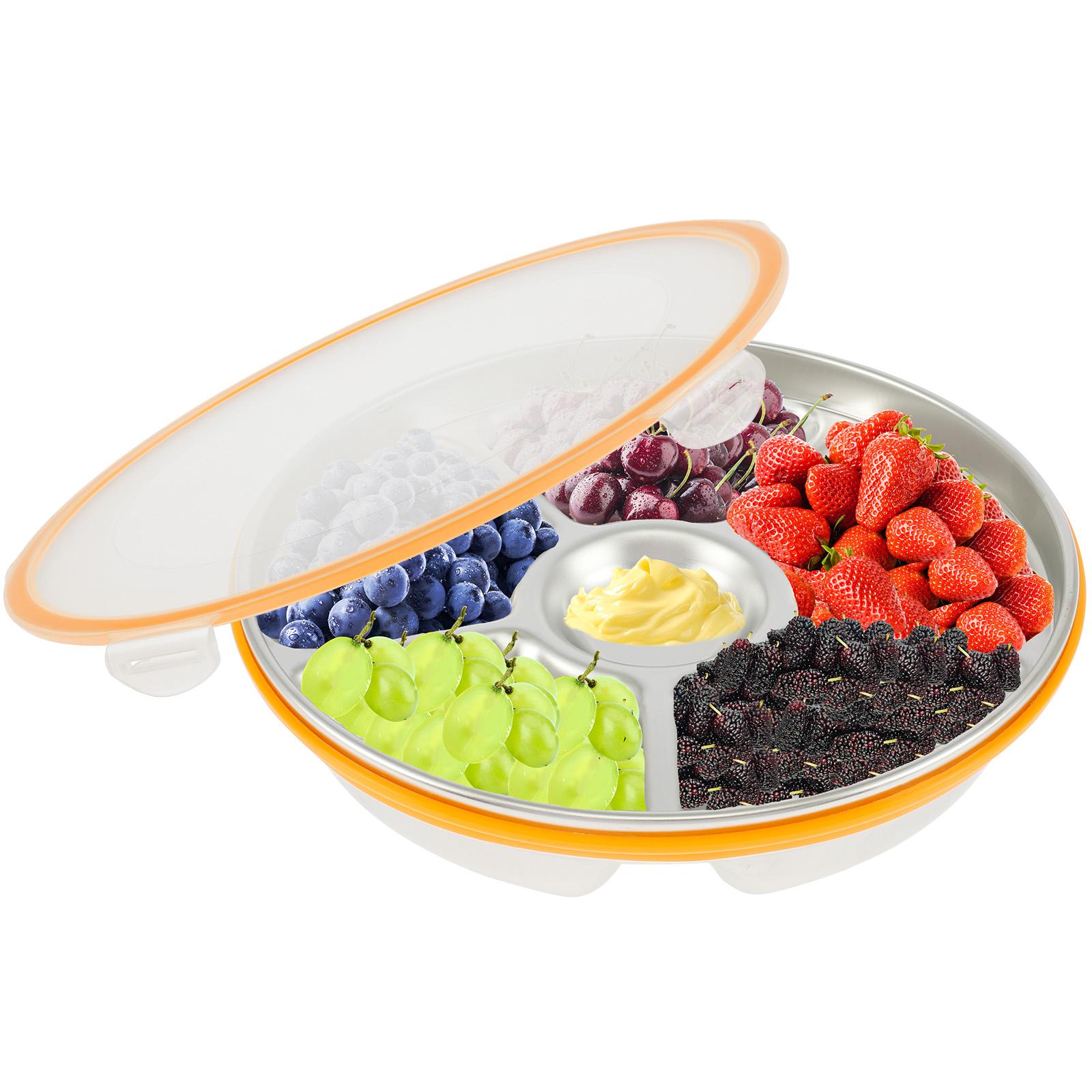 Раздельные сервировочные подносы из нержавеющей стали 201, 6 отделений, поднос для закусок, органайзеры с герметичными крышками, герметичный кухонный контейнер для хранения оранжевый