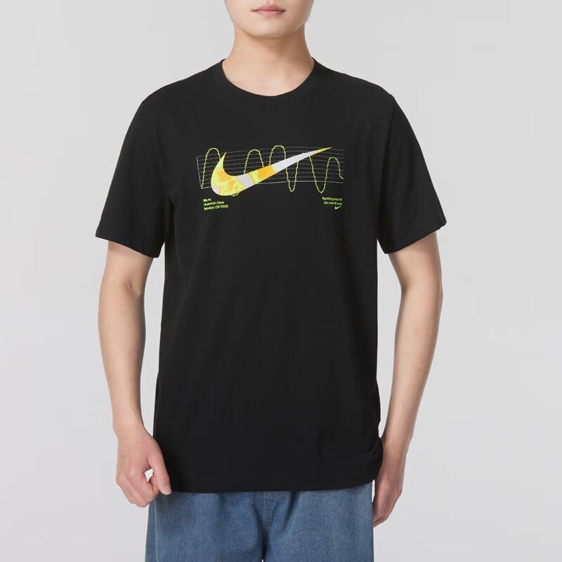 Nike SS24 Logo-Print Lässiges Sport-Lauf-Fitness-Trainings-Bequemes Atmungsaktives Rundhals-Kurzarm-T-Shirt Herren-Tops Schwarz FV8391010