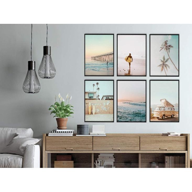 iMagitek Set of 6 Unframed California Coastal Surf Wall Art Prints, Beach Sunset Wall Poster, Surfboard Wall Art (8" X 10")