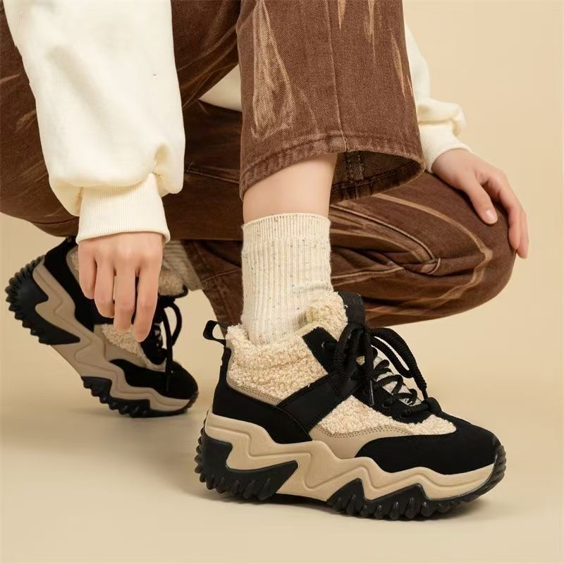 Dad shoes casual shoes women's snow boots winter women's shoes velvet warm cotton shoes fashion thick sole high top