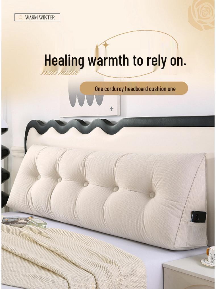 Corduroy Triangle Headboard Cushion - Soft Upholstery, Large Washable Lumbar & Backrest Pillow for Double Bed