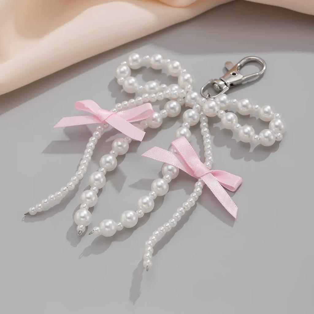 2025 New Korean Fashion Sweet Pearl Bow Keychain Heart Pendant Keyring Y2K Ins Aesthetic Holder for Girl Bag Pendant Accessories