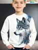 Boys Wolf Print Long Sleeve Crew Neck Sweatshirt Soft Breathable Casual Wear Outdoor Activities Autumn Essential Clothing Hoodie