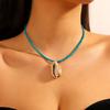 Necklace for Women Beach Ocean Style Jewelry Fishtail Shell Pendant Necklace Hundred of Rice Beads Beaded Necklace Beautiful Elegant Necklace for Her