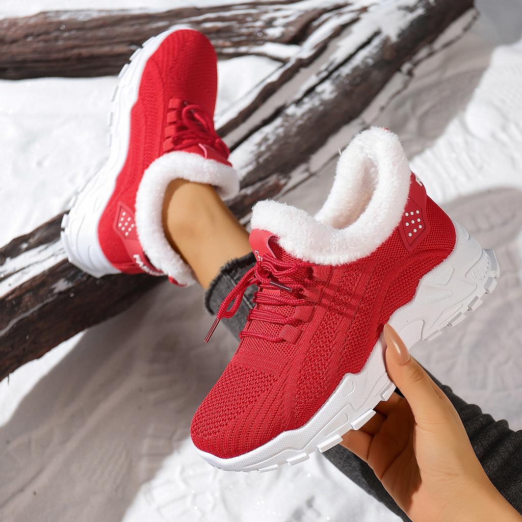 Sneakers/Stivali da Corsa Invernali Caldi da Donna Antiscivolo con Fodera in Peluche - Scarpe Slip-On Basse con Suola Ammortizzata in PVC - Tomaia in Tessuto Lavabile a Mano