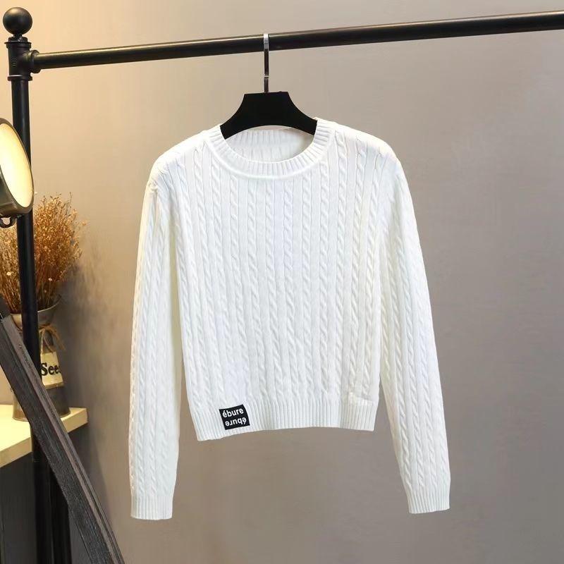 

Женский свитер с круглым вырезом и длинными рукавами в ленивом стиле, осенне-зимний, повседневный пуловер, свободный вязаный свитер XL белый