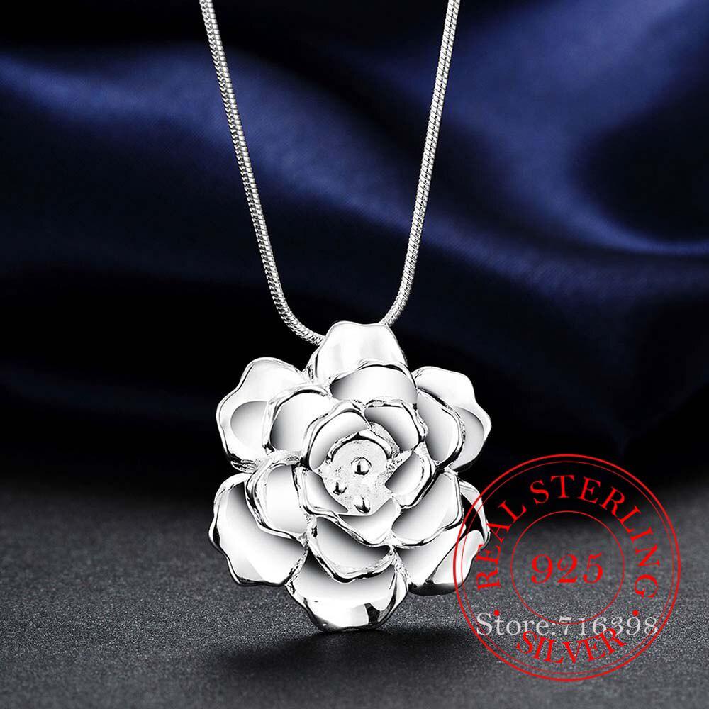 925 Sterling Silver Lotus Necklaces & Pendants for Women Elegant Flower Short Choker Necklace Sterling Silver Fine Jewelry Bijou
