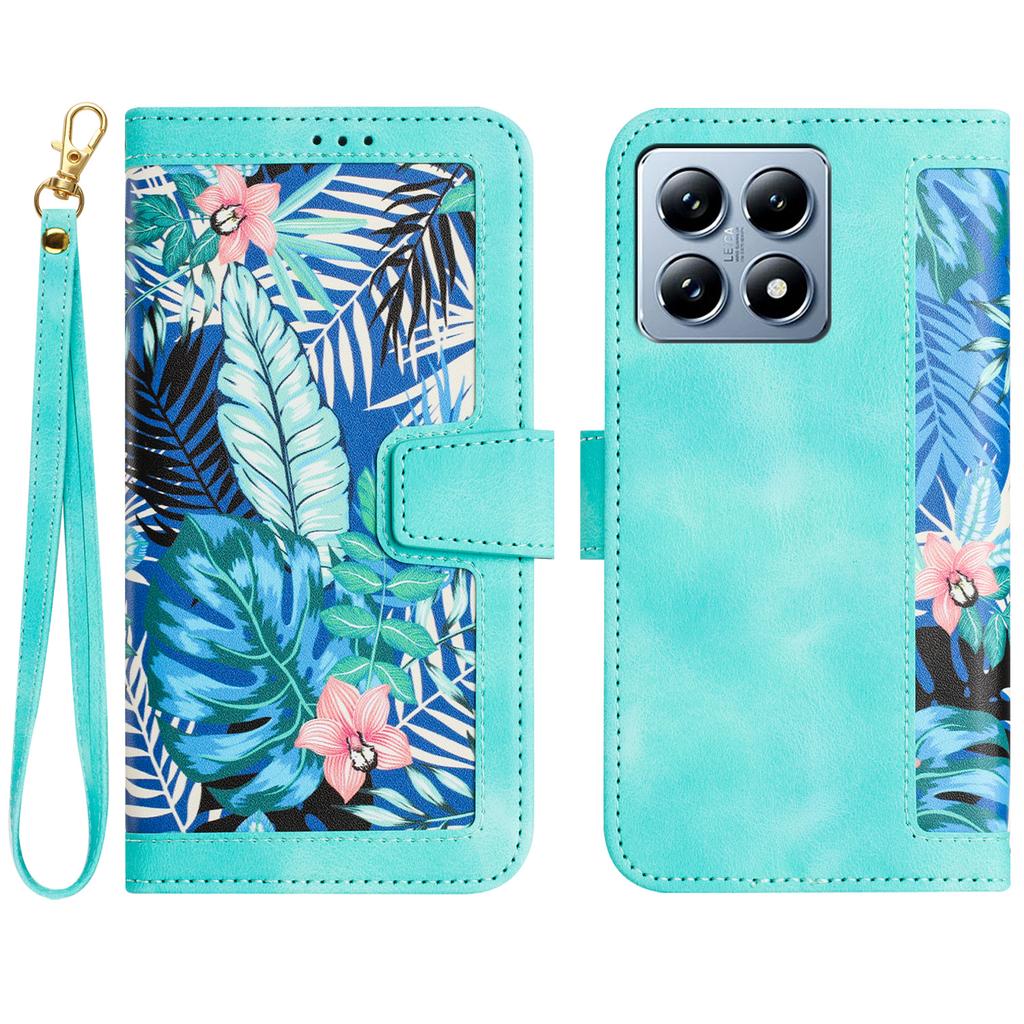For Xiaomi 14T Pro Case PU Leather Floral Phone Cover with Card Slots