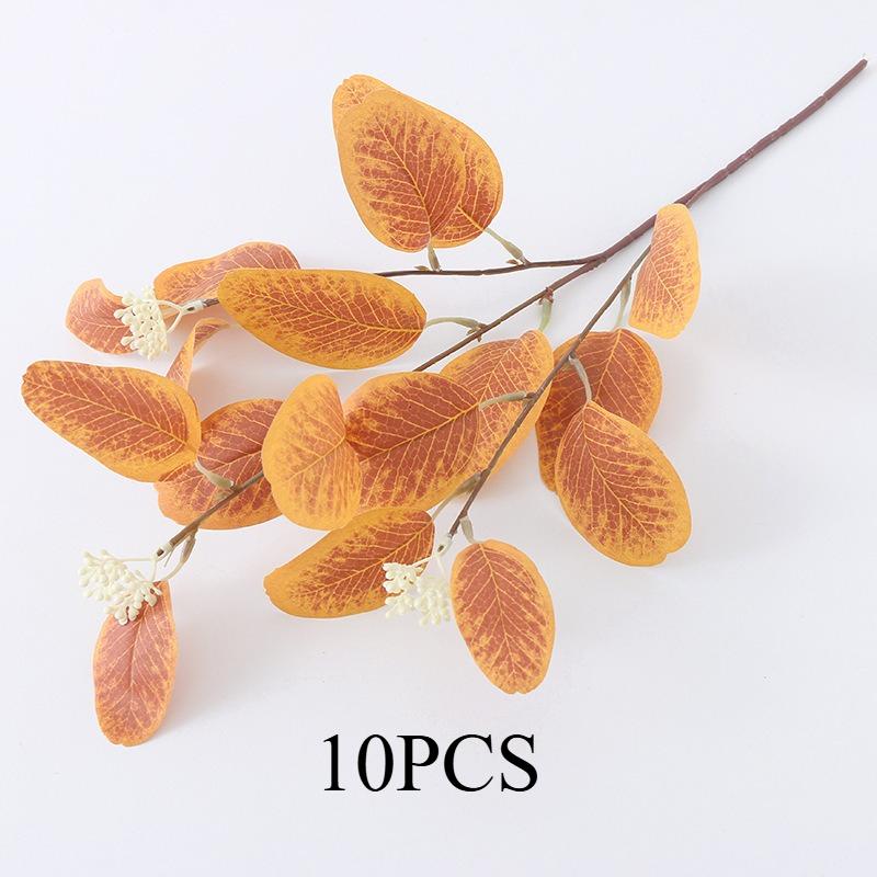 10PCS.3-branch faux eucalyptus & apple leaves with fruits, lifelike silk flowers, perfect for wedding decor & home arrangement