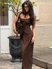 New Women's Elegant Solid Cami Maxi Dress Spaghetti Strap Bodycon Slip Dress Slim Fit Sleeveless Backless Dress for Office Brunch Daily Dates Wear