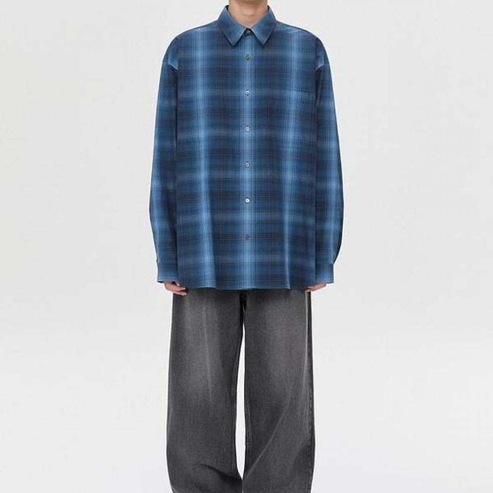 Customellow Oversized Fit Check Shirt Navy C9sam26202nyx [Essentials]/S