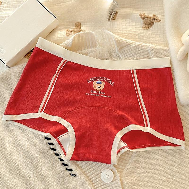 Ladies Spring and Autumn Lovely Pure Cotton 10a Antibacterial Red Festive Benming Year Flat Horn Panties