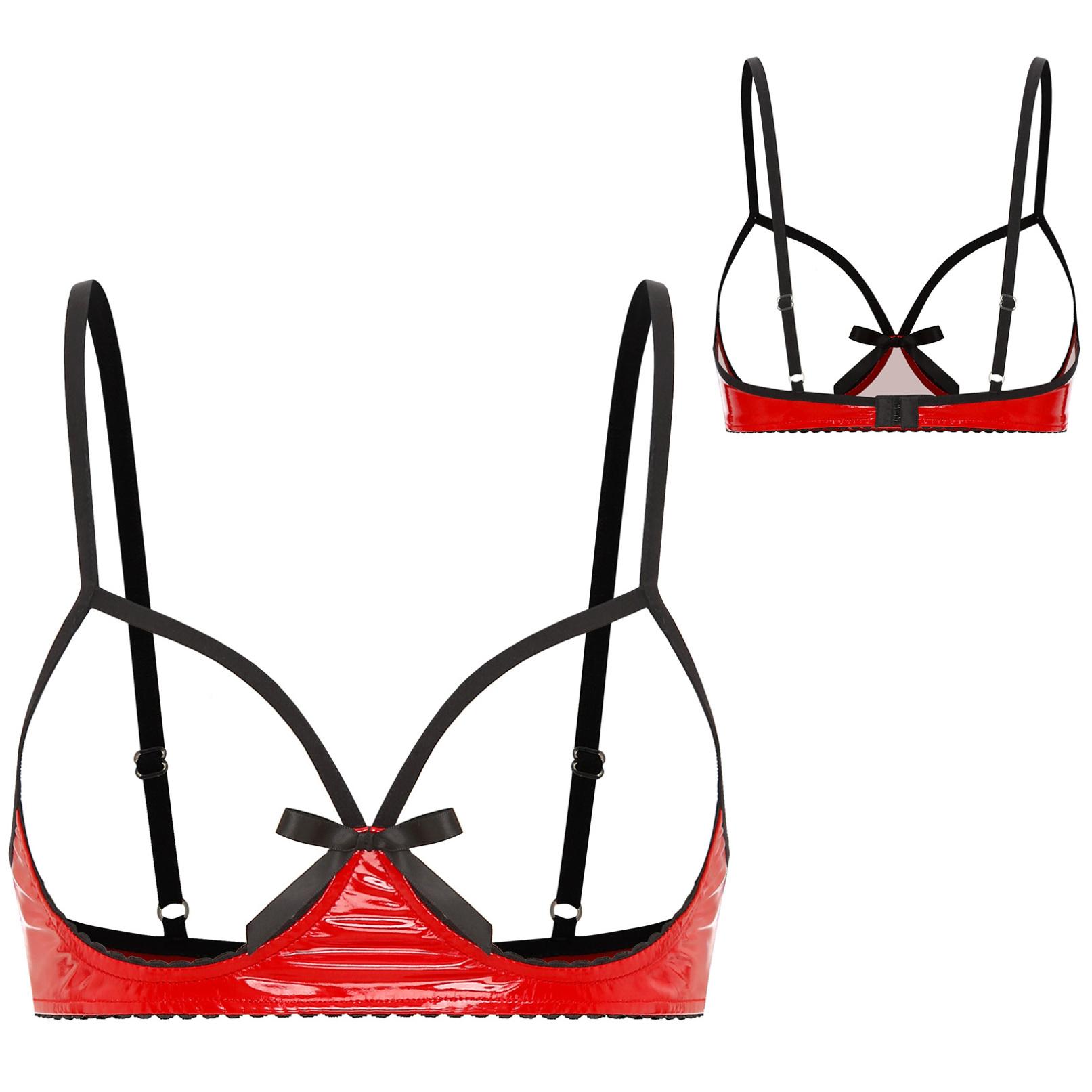 

Женский кожаный сексуальный бюстгальтер для нижнего белья, топы с открытыми сосками, бюстгальтер без подкладки, верхняя одежда для сна M красный