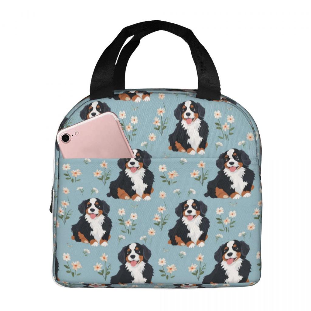 Cartoon Cute Bernese Mountain Dog Pattern Insulated Lunch Bag for Women Children Portable Food Boxes Thermal Lunch Box Tote