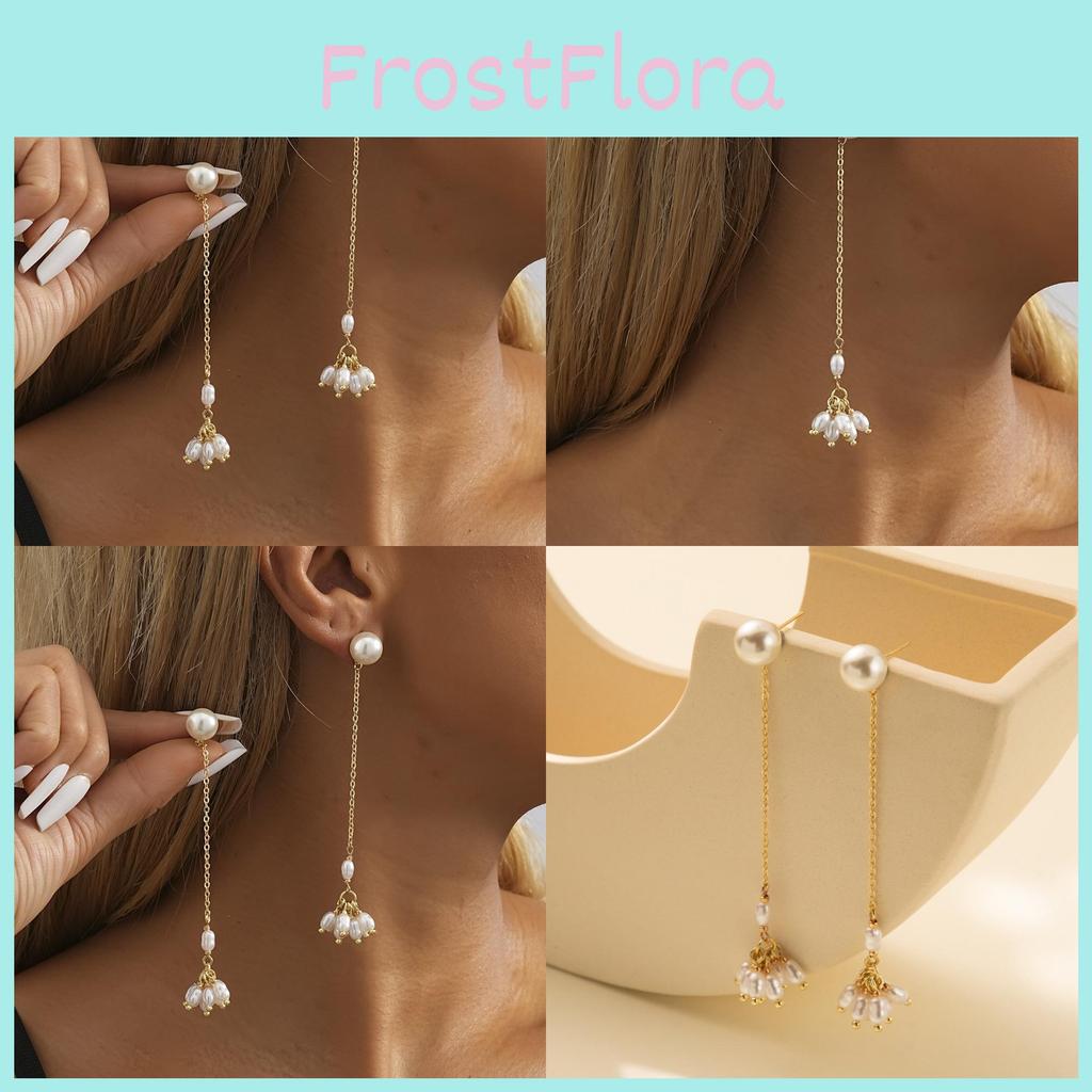 Pearl Sophisticated Geometric Earrings Gold Tassel Long Dangle Earrings For Women